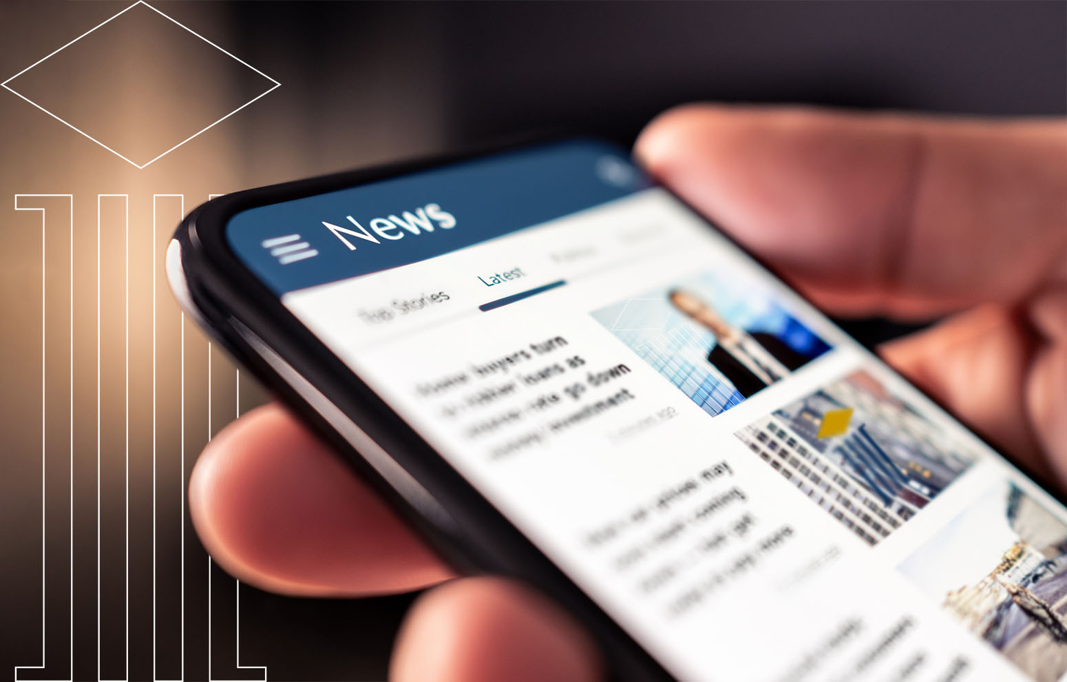 News stories on phone screen