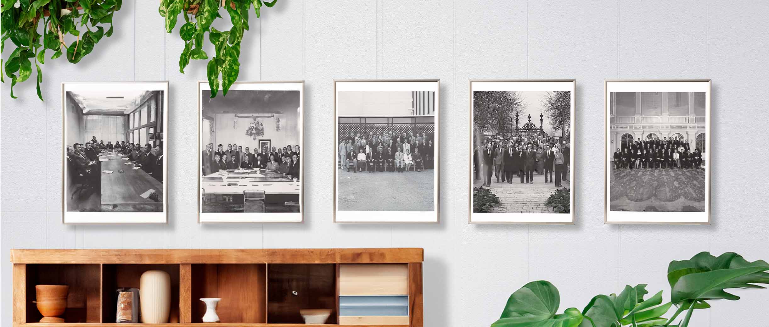 Framed pictures of board members