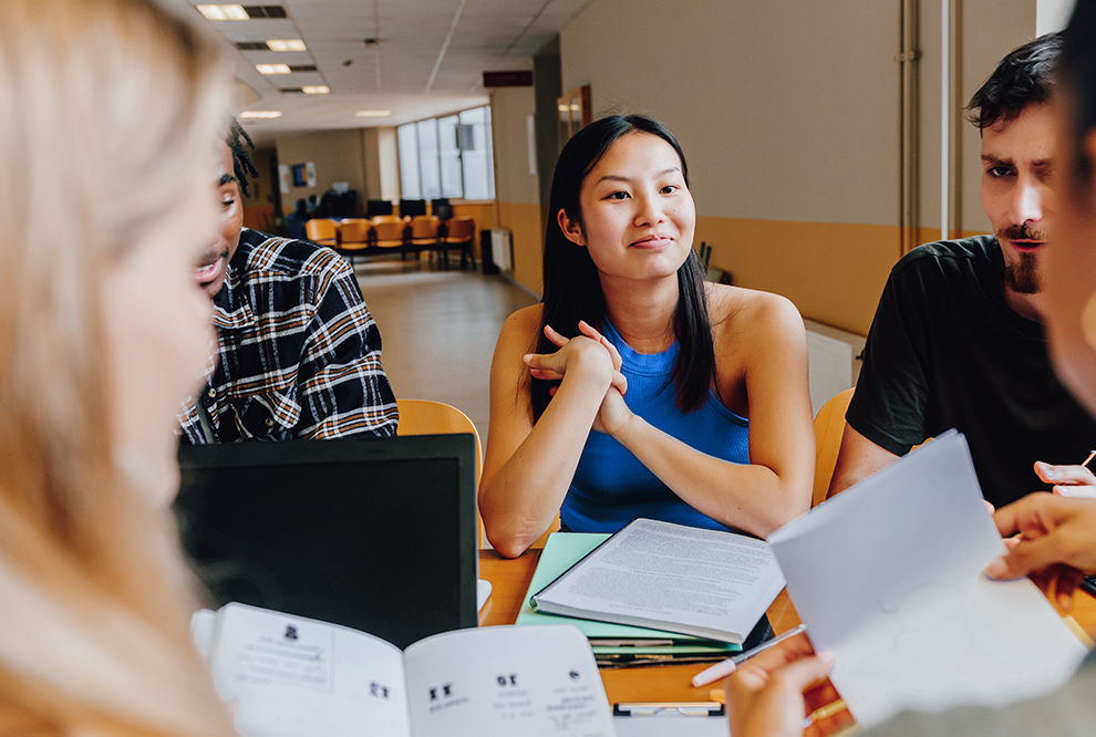Students study together. 